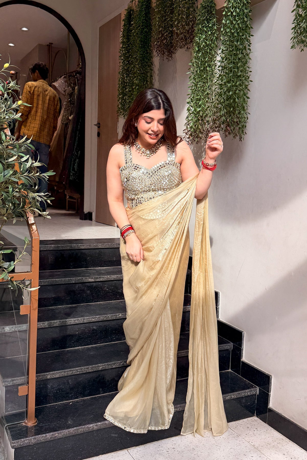 Ruvia Mirror Embroidered Drape Saree