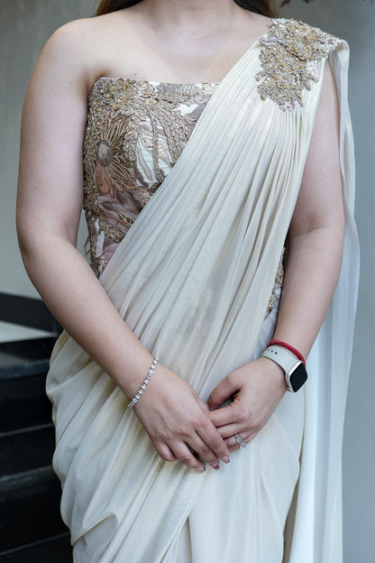 Kamra Champagne Cordset Drape Saree