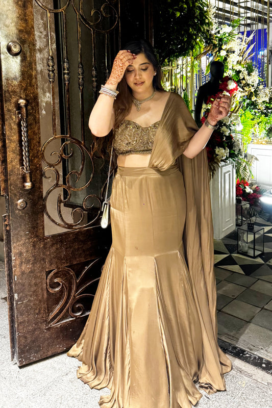 Vinci Golden Tube Drape Saree