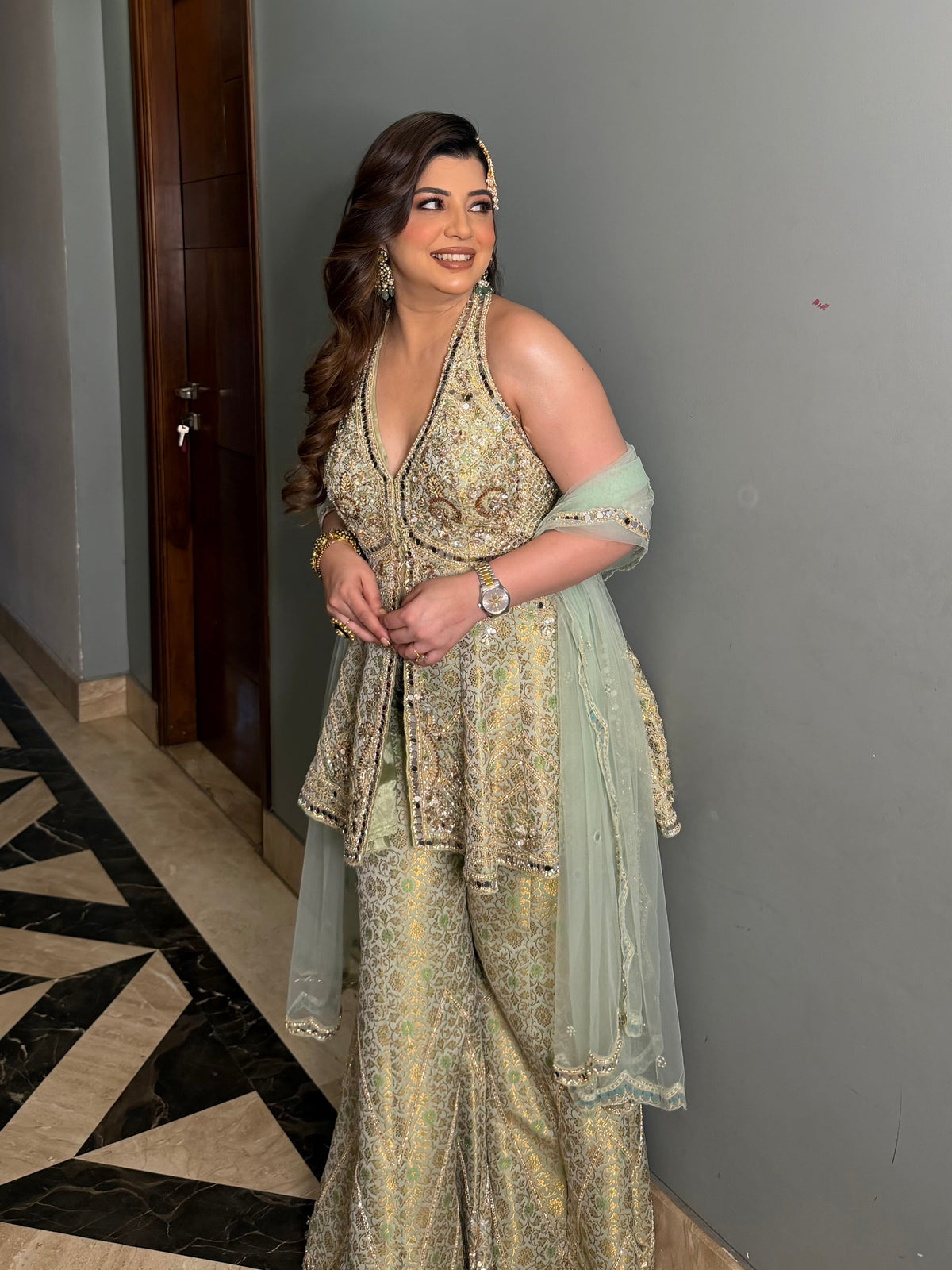 Hiral Mirror Work Halter Neck Suit