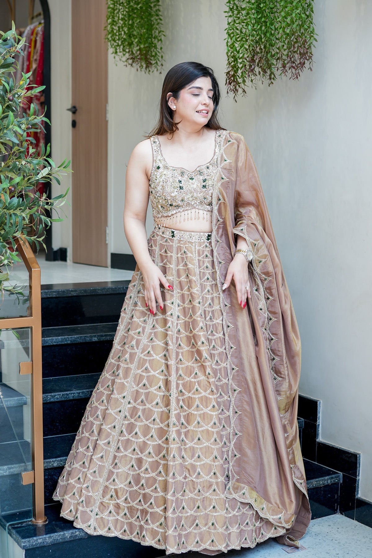 Ahilya Beige Hand Embroidered Lehenga