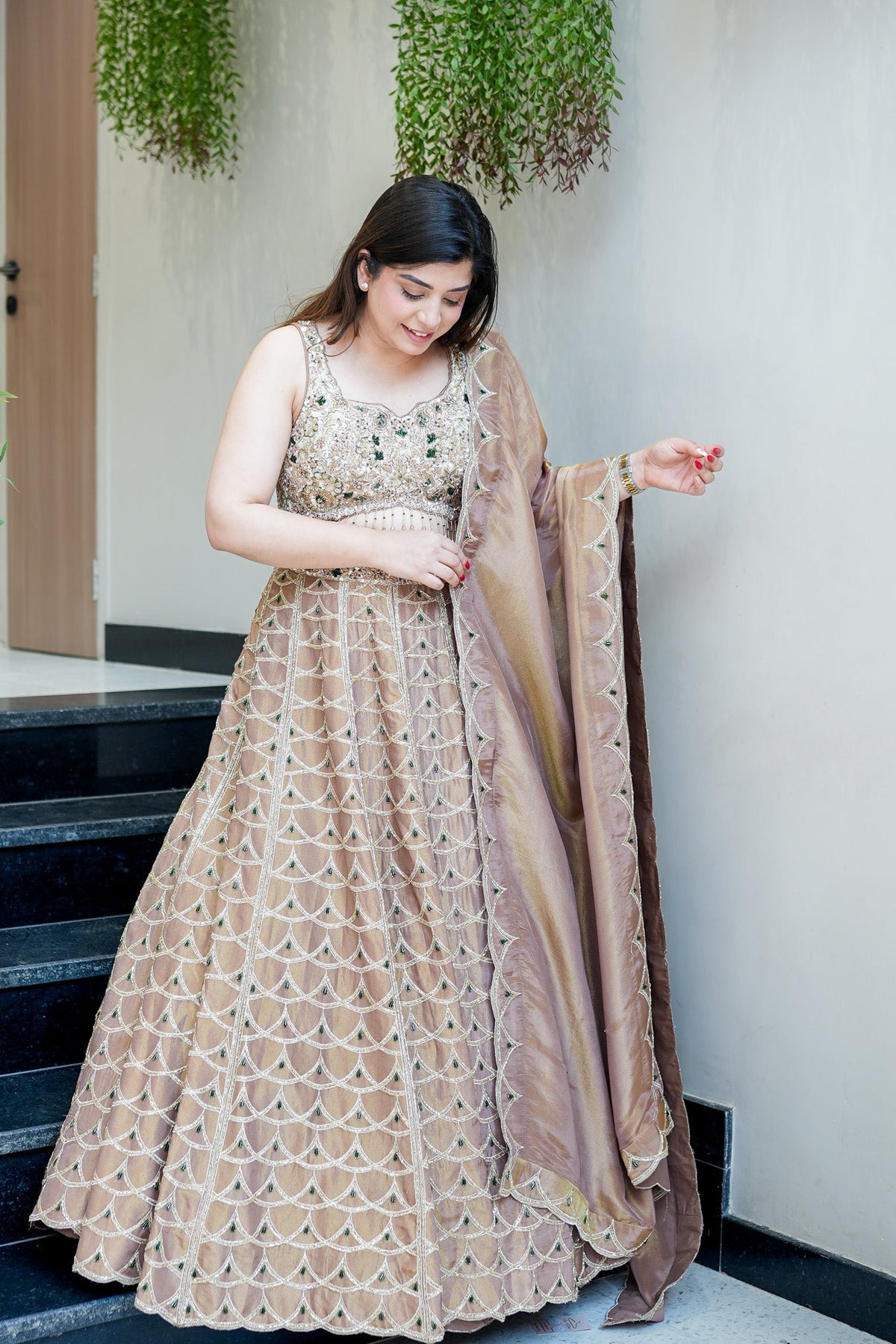 Ahilya Beige Hand Embroidered Lehenga