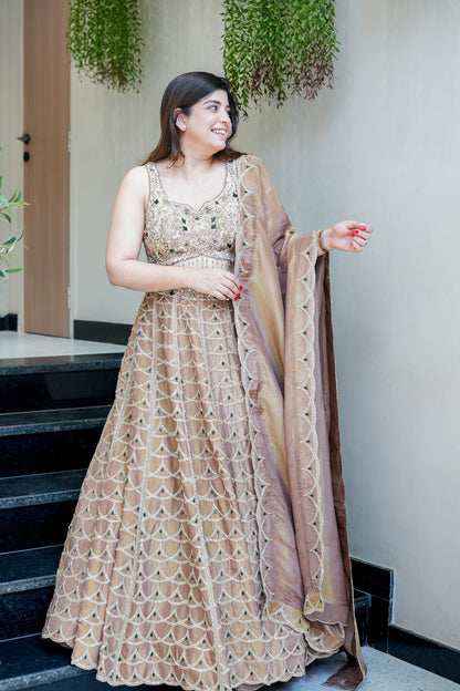 Ahilya Beige Hand Embroidered Lehenga
