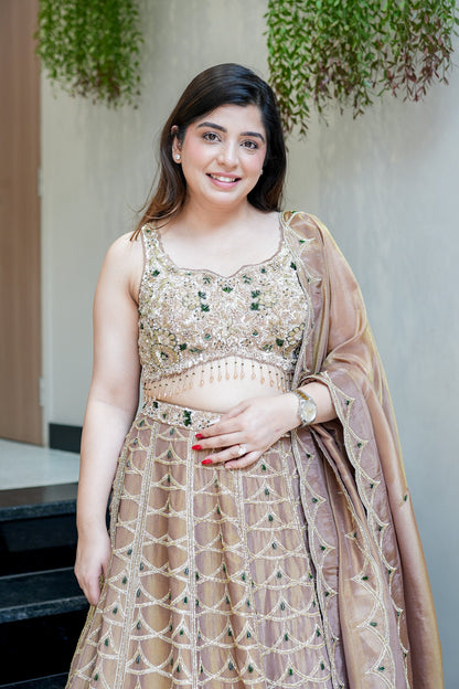 Ahilya Beige Hand Embroidered Lehenga