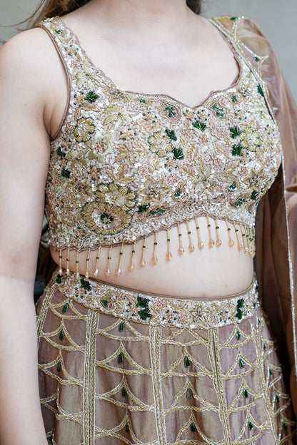 Ahilya Beige Hand Embroidered Lehenga