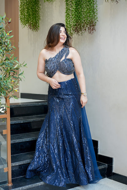 Keerab Hand Embroidered Fish Cut Lehenga