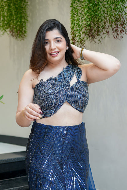 Keerab Hand Embroidered Fish Cut Lehenga