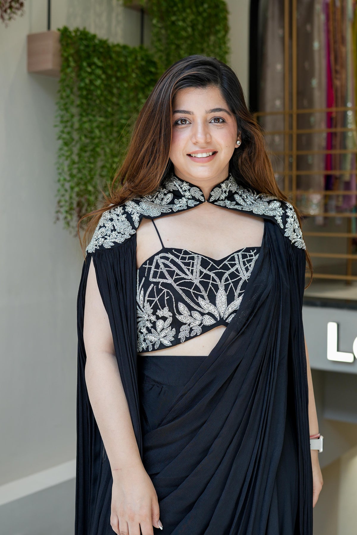 Ira Black Sharara Drape With Cape