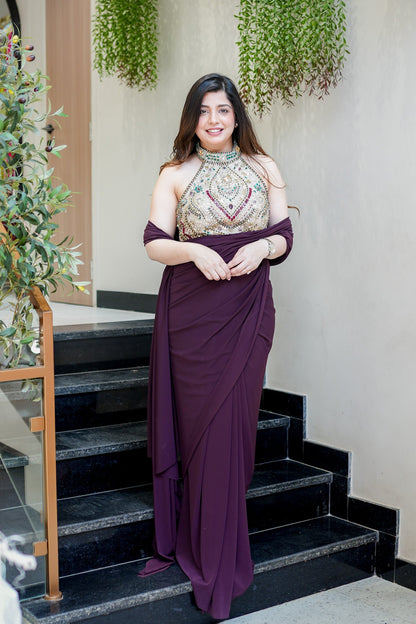 Tisha Hand Embroidered Drape Saree