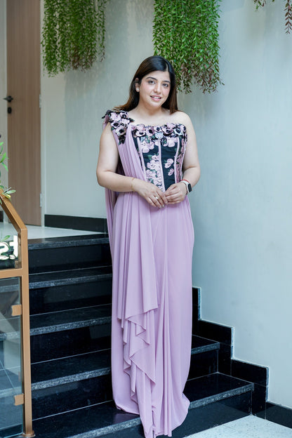 Tira Pink Drape Saree With Corset