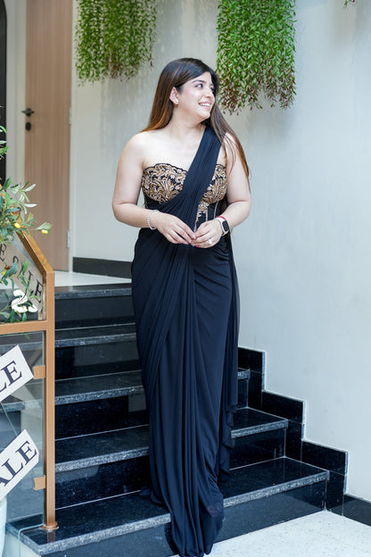 Verahi Black Corset Drape Saree