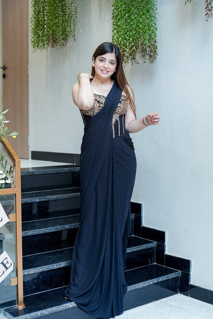 Verahi Black Corset Drape Saree