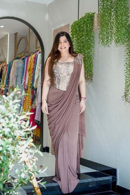Navi Hand Embroidered Corset Drape Saree