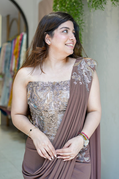 Navi Hand Embroidered Corset Drape Saree