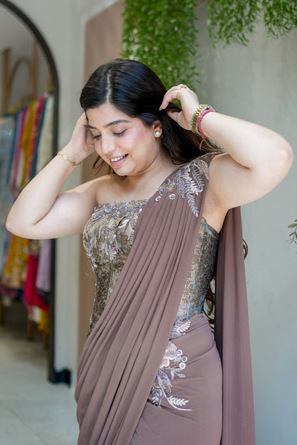 Navi Hand Embroidered Corset Drape Saree