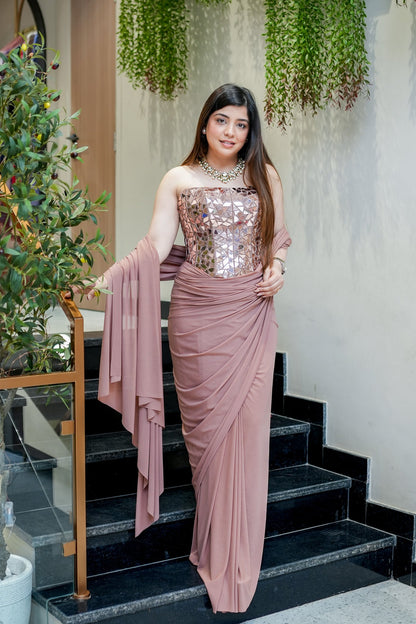 Gargi Beige Corset Drape Saree