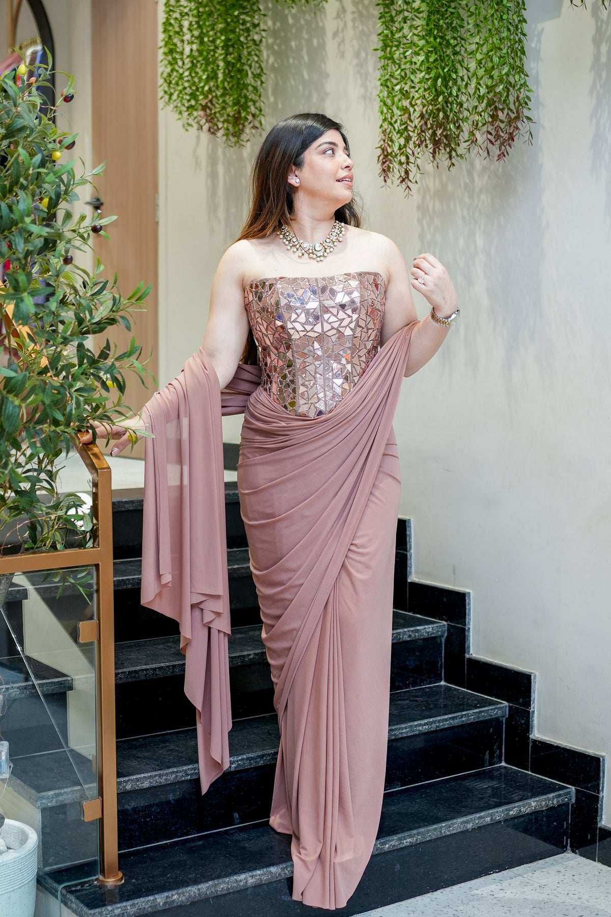 Gargi Beige Corset Drape Saree