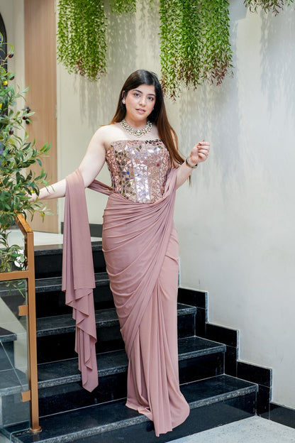 Gargi Beige Corset Drape Saree