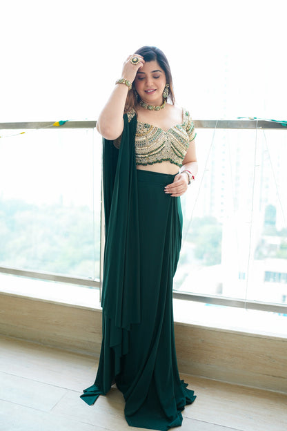 Raha Green Embroidered Drape Saree