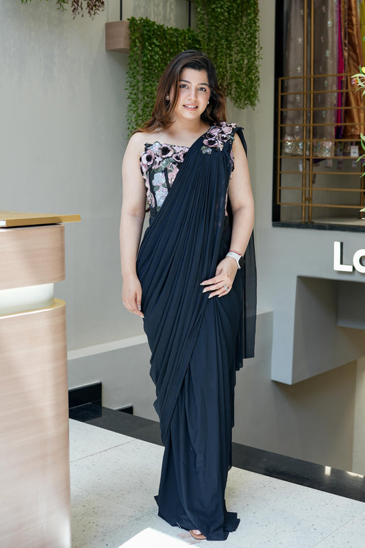 Tira Black Drape Saree With Corset