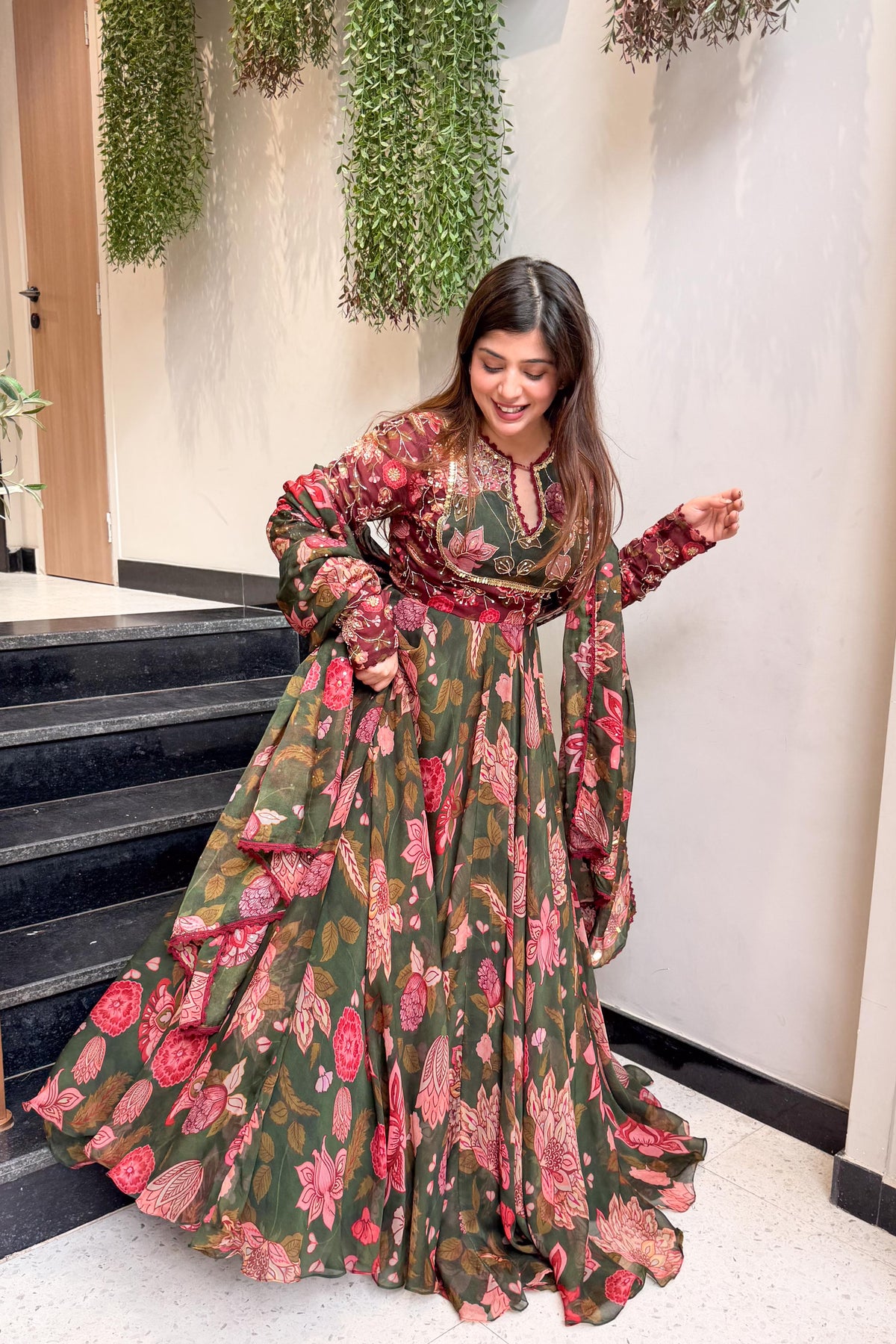 Avisha Floral Embroidered Voluminous Anarkali