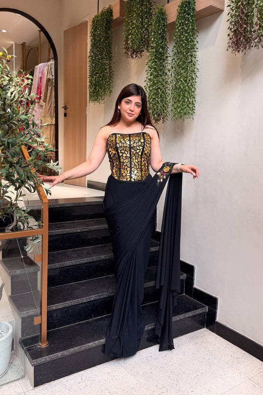 Harnoor Hand Embroidered Corset Drape Saree