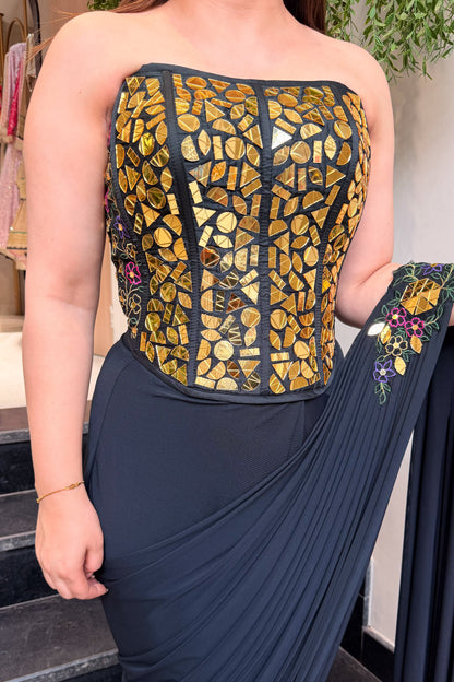 Harnoor Hand Embroidered Corset Drape Saree