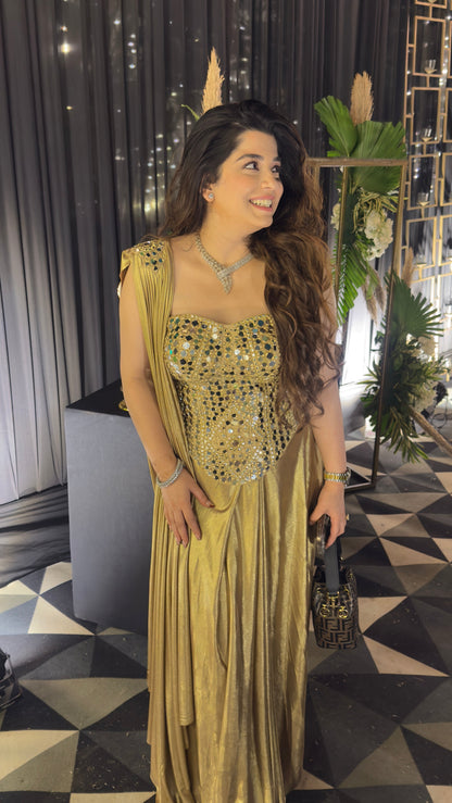 Aavira Mirror Detailing Corset Drape Saree