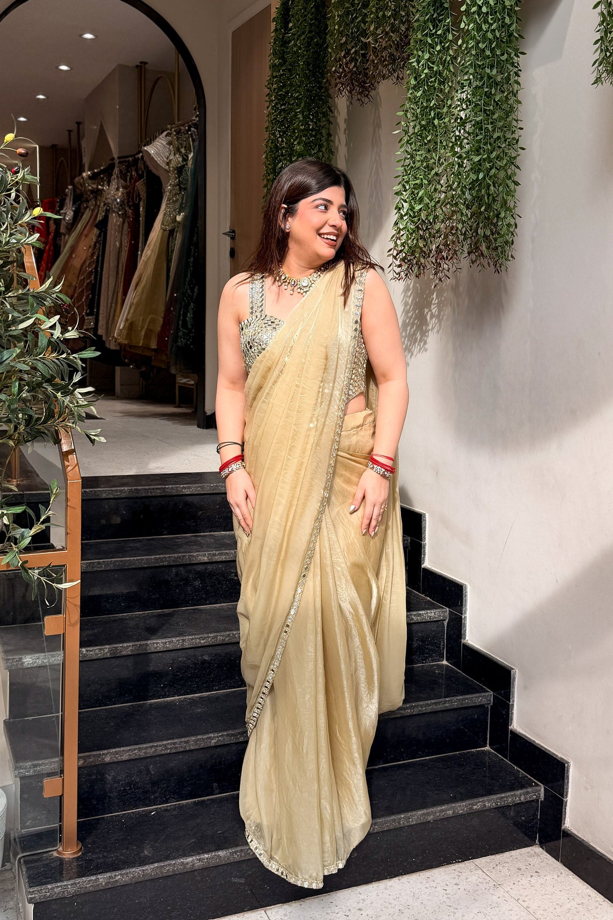 Ruvia Mirror Embroidered Drape Saree