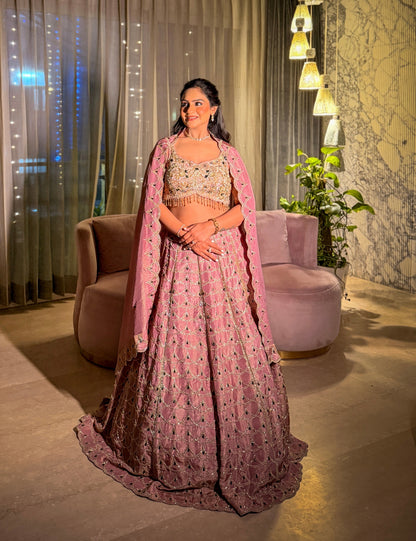 Ahilya Pink Hand Embroidered Lehenga