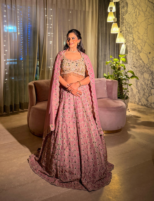 Ahilya Pink Hand Embroidered Lehenga