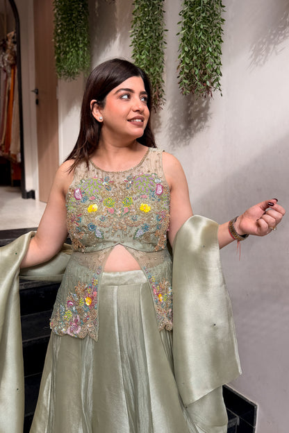 Nazima Hand Embroidered Peplum Skirt Set