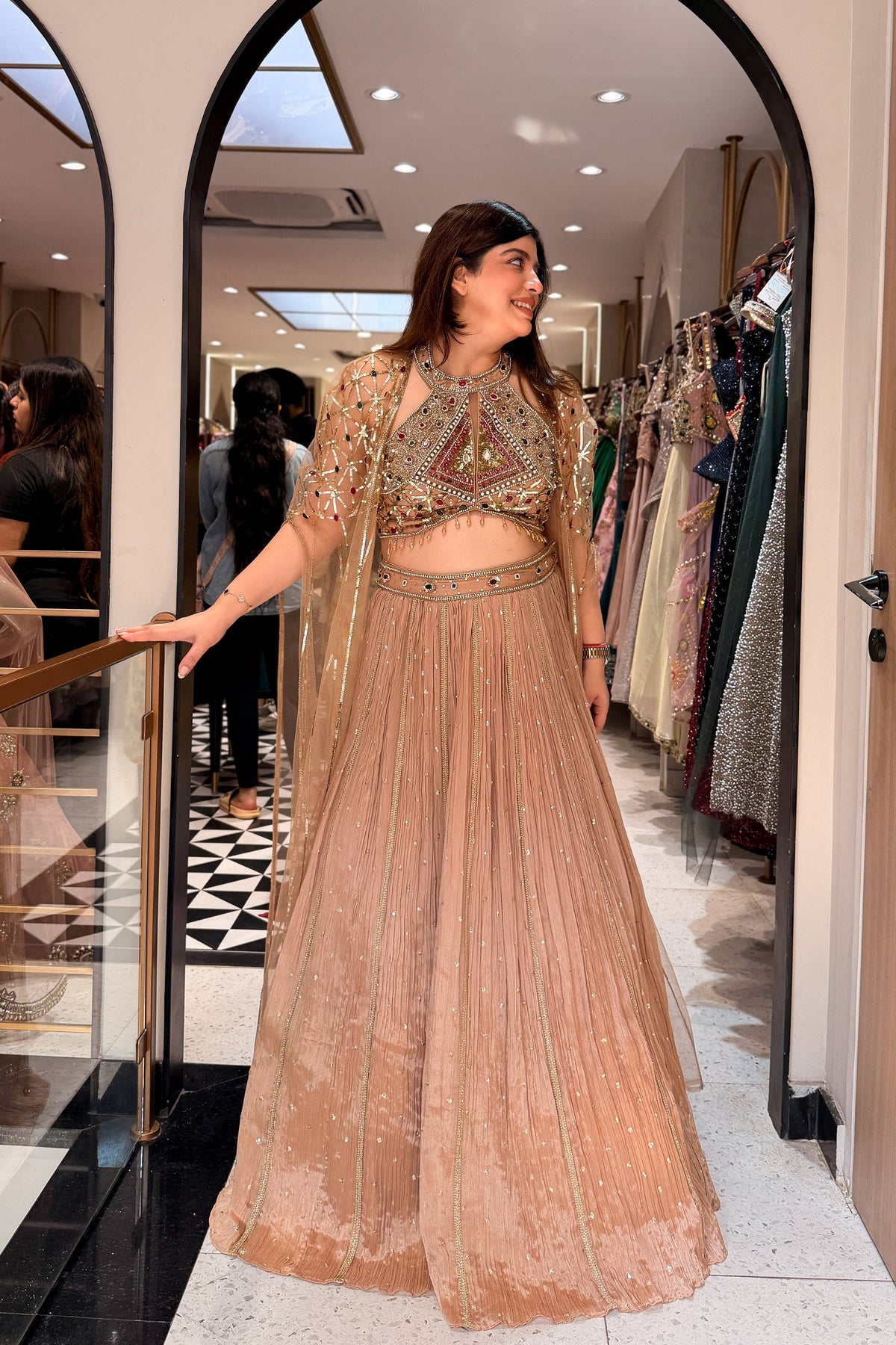 Aarvika Hand Embroidered Lehenga with Cape