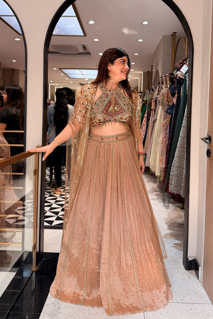 Aarvika Hand Embroidered Lehenga with Cape
