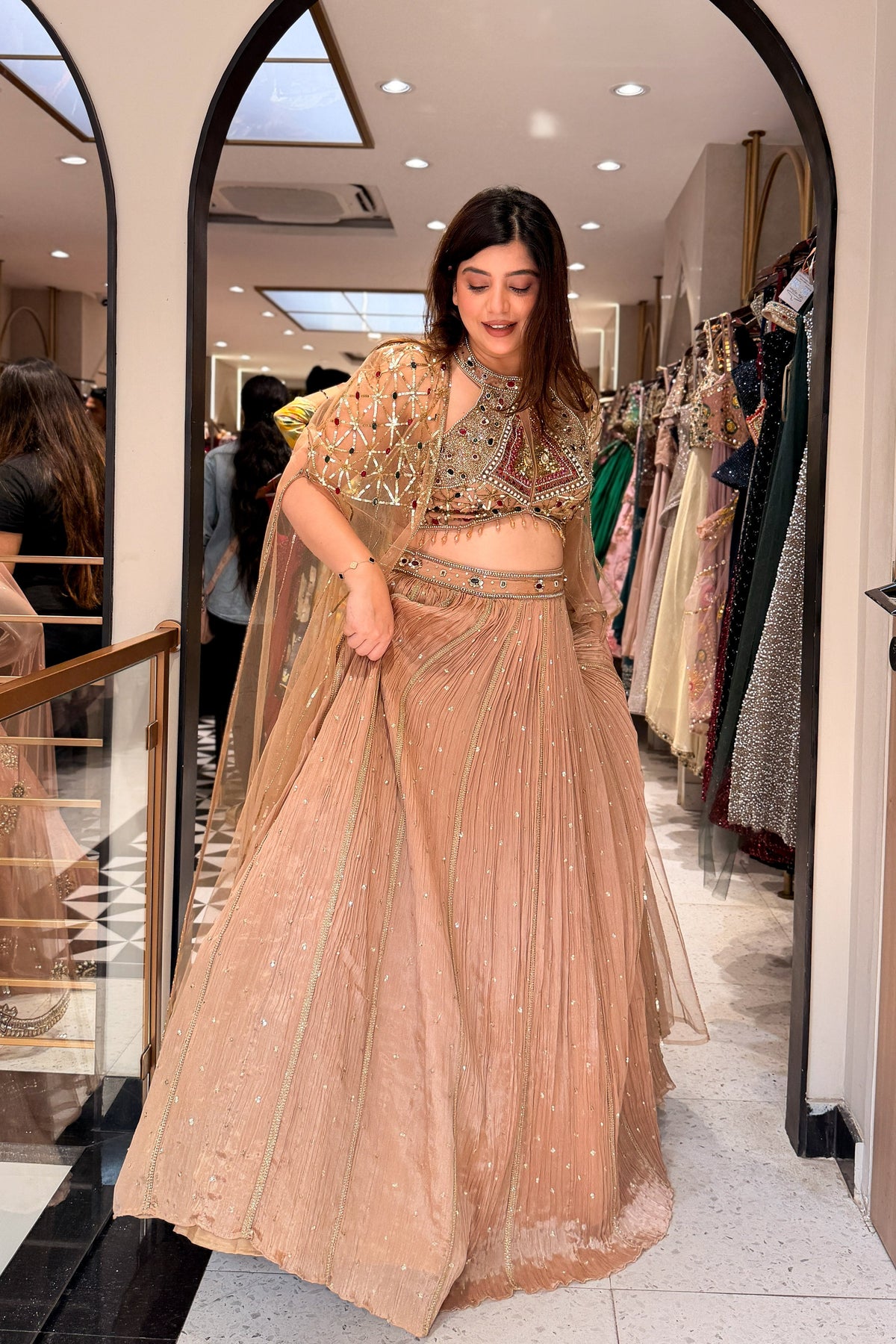 Aarvika Hand Embroidered Lehenga with Cape
