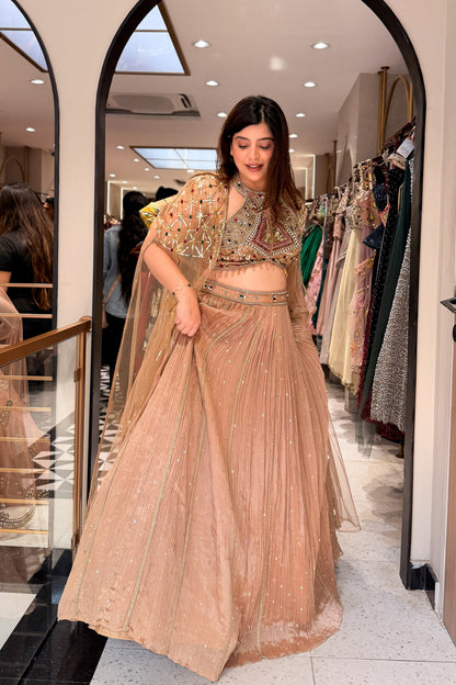 Aarvika Hand Embroidered Lehenga with Cape
