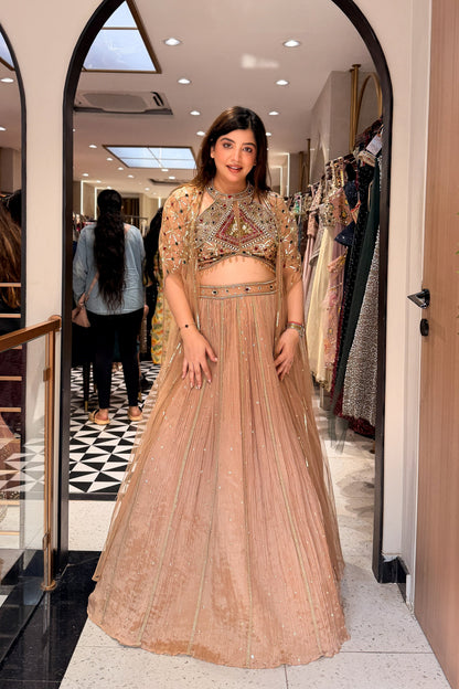 Aarvika Hand Embroidered Lehenga with Cape
