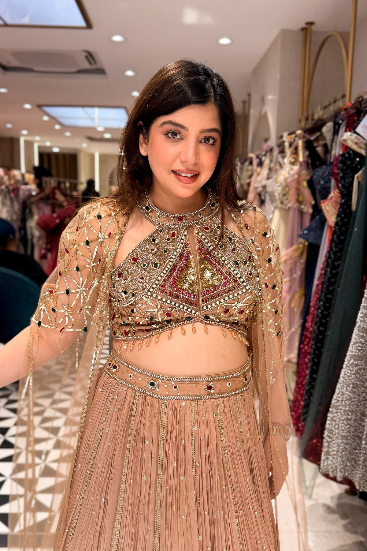 Aarvika Hand Embroidered Lehenga with Cape