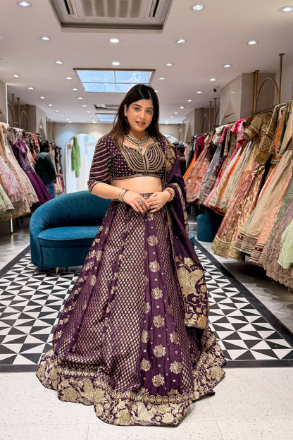 Rudra Purple Embroidered Silk Lehenga