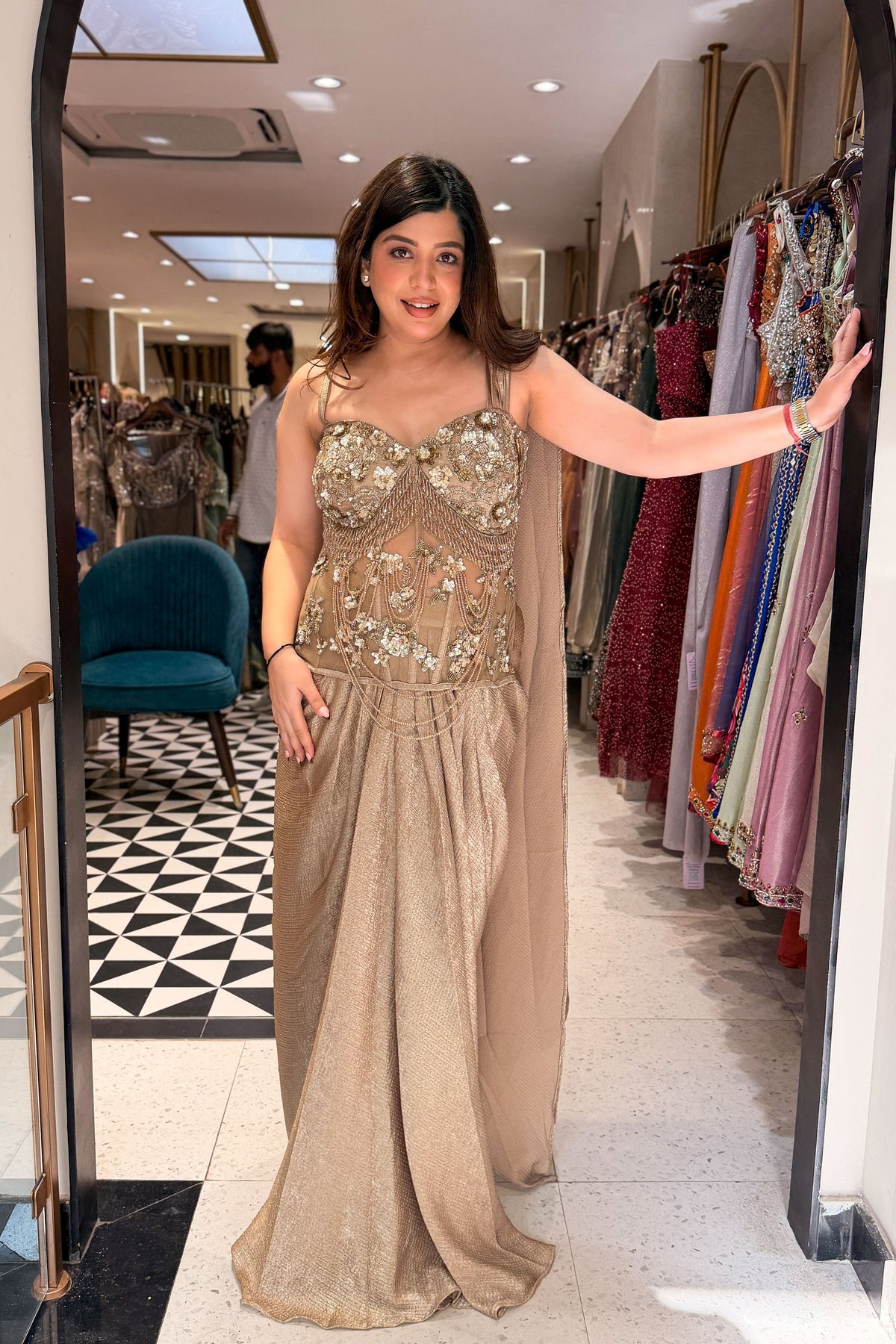Sabika Hand Embroidered Corset Drape Saree