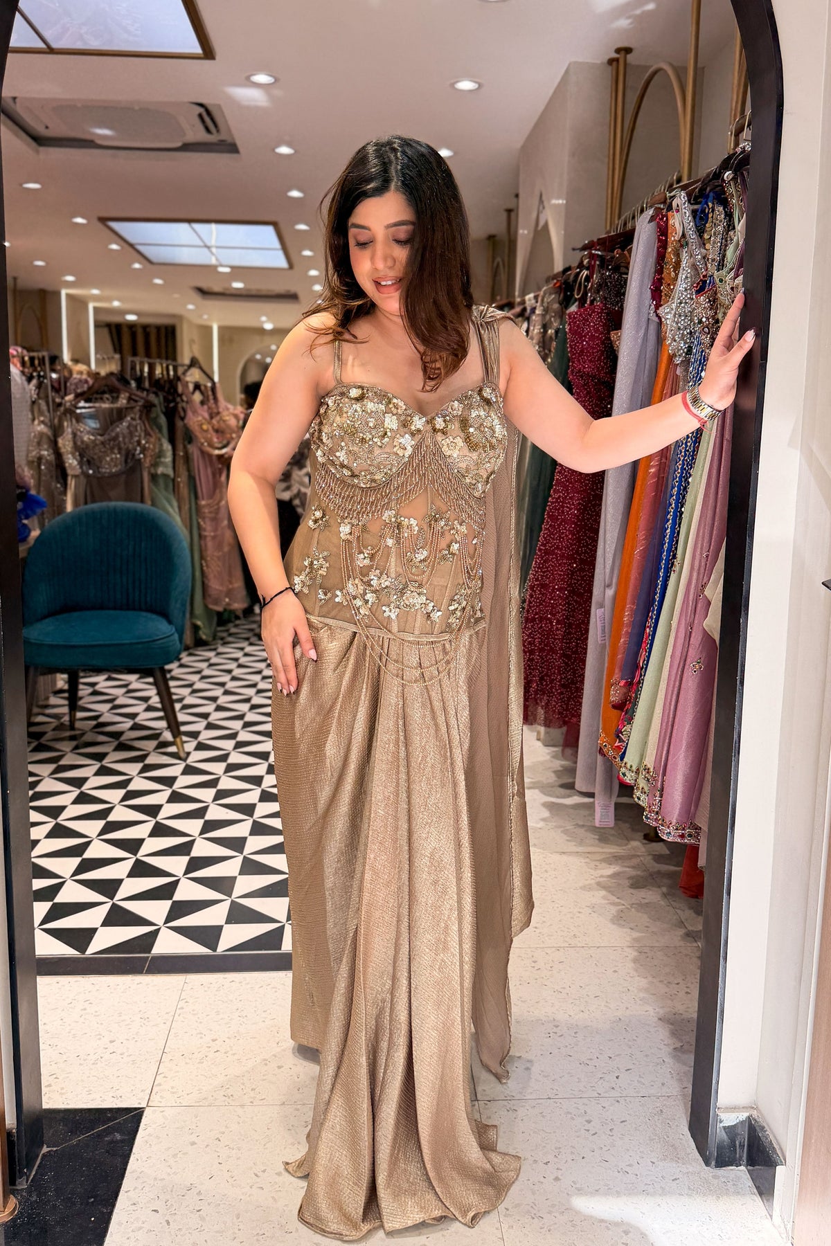 Sabika Hand Embroidered Corset Drape Saree