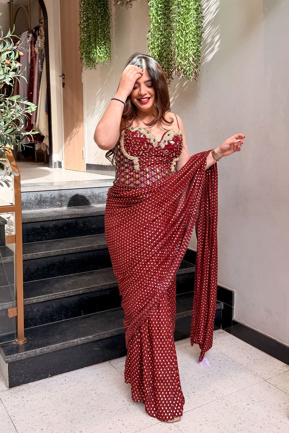 Umaira Hand Embroidered Corset Drape Saree