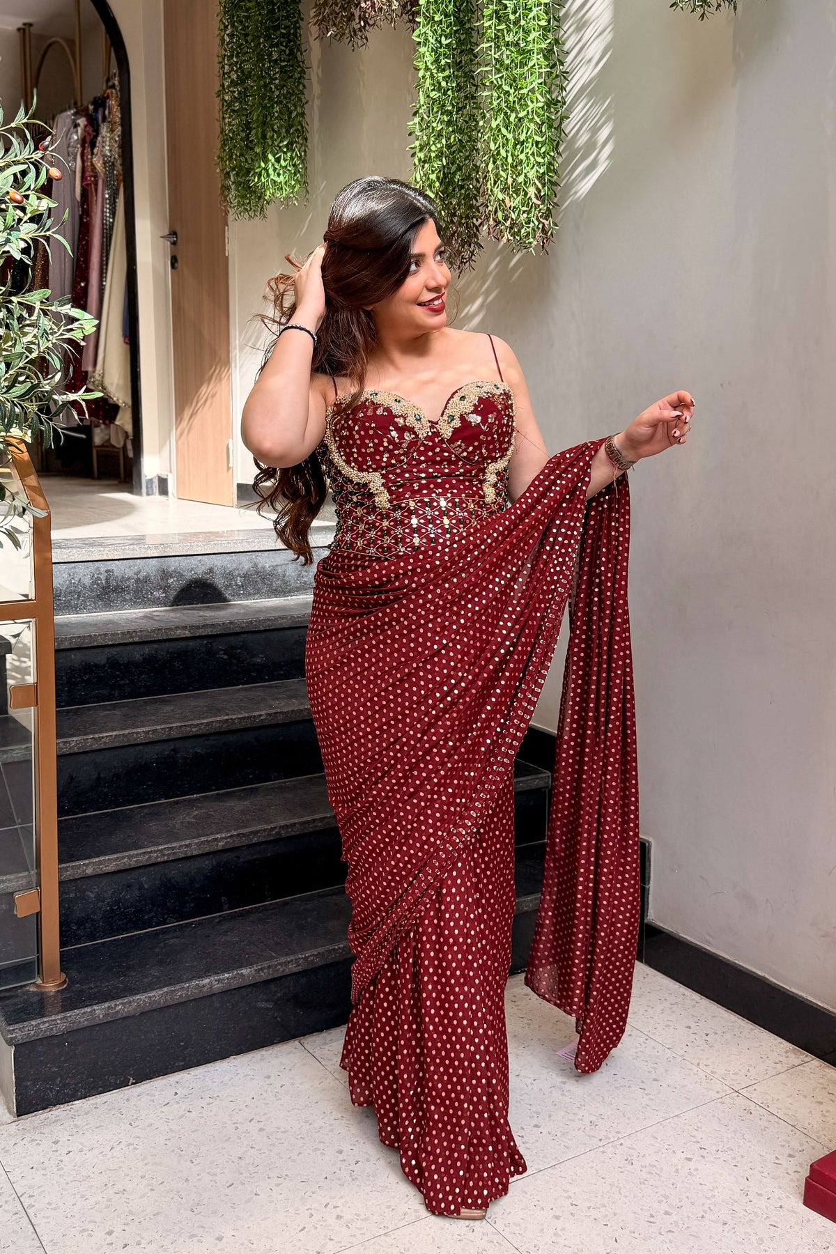Umaira Hand Embroidered Corset Drape Saree