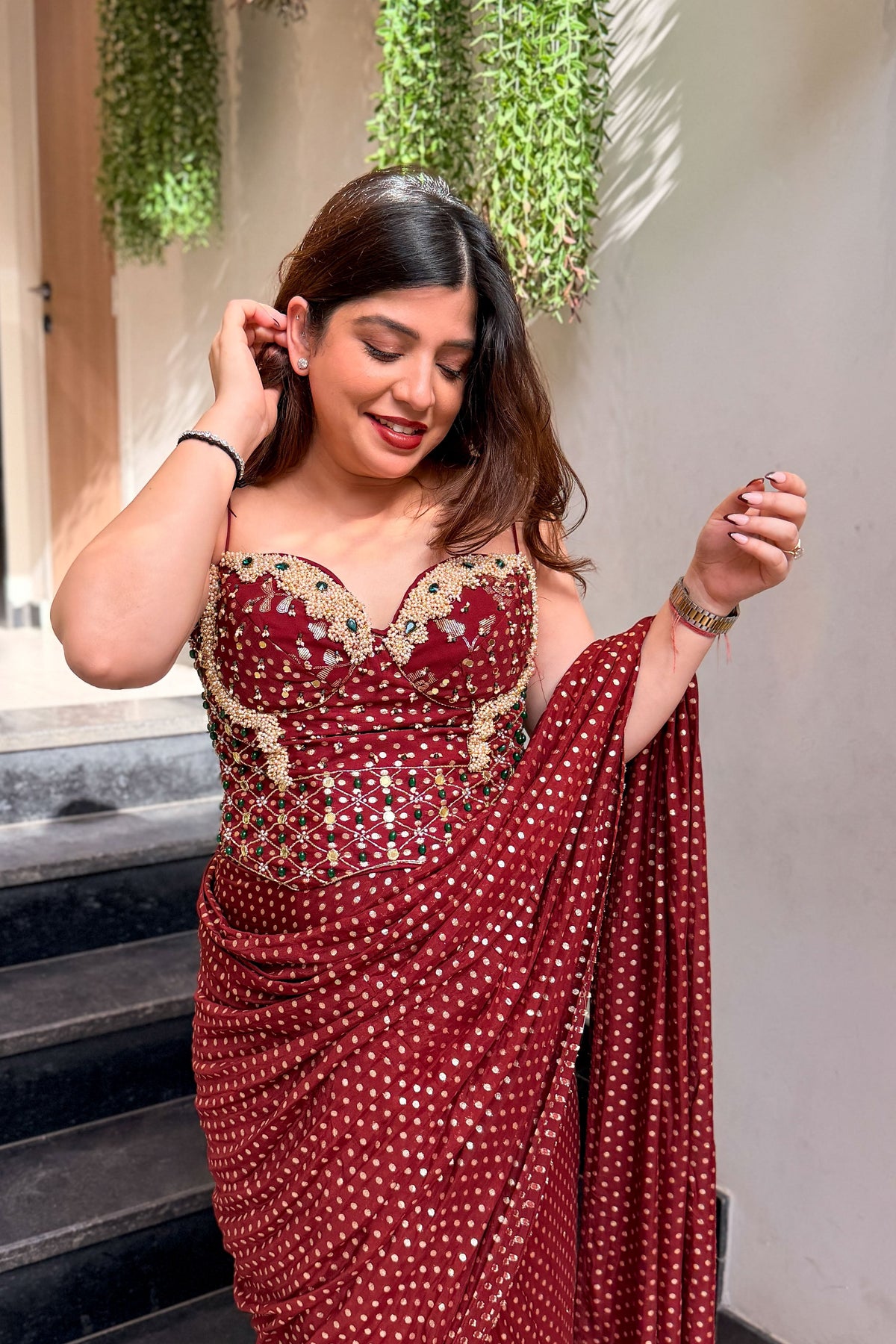 Umaira Hand Embroidered Corset Drape Saree